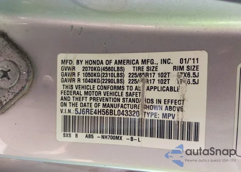 2011 Honda Cr-V Ex from USA, damaged, VIN 5J6RE4H56BL043320